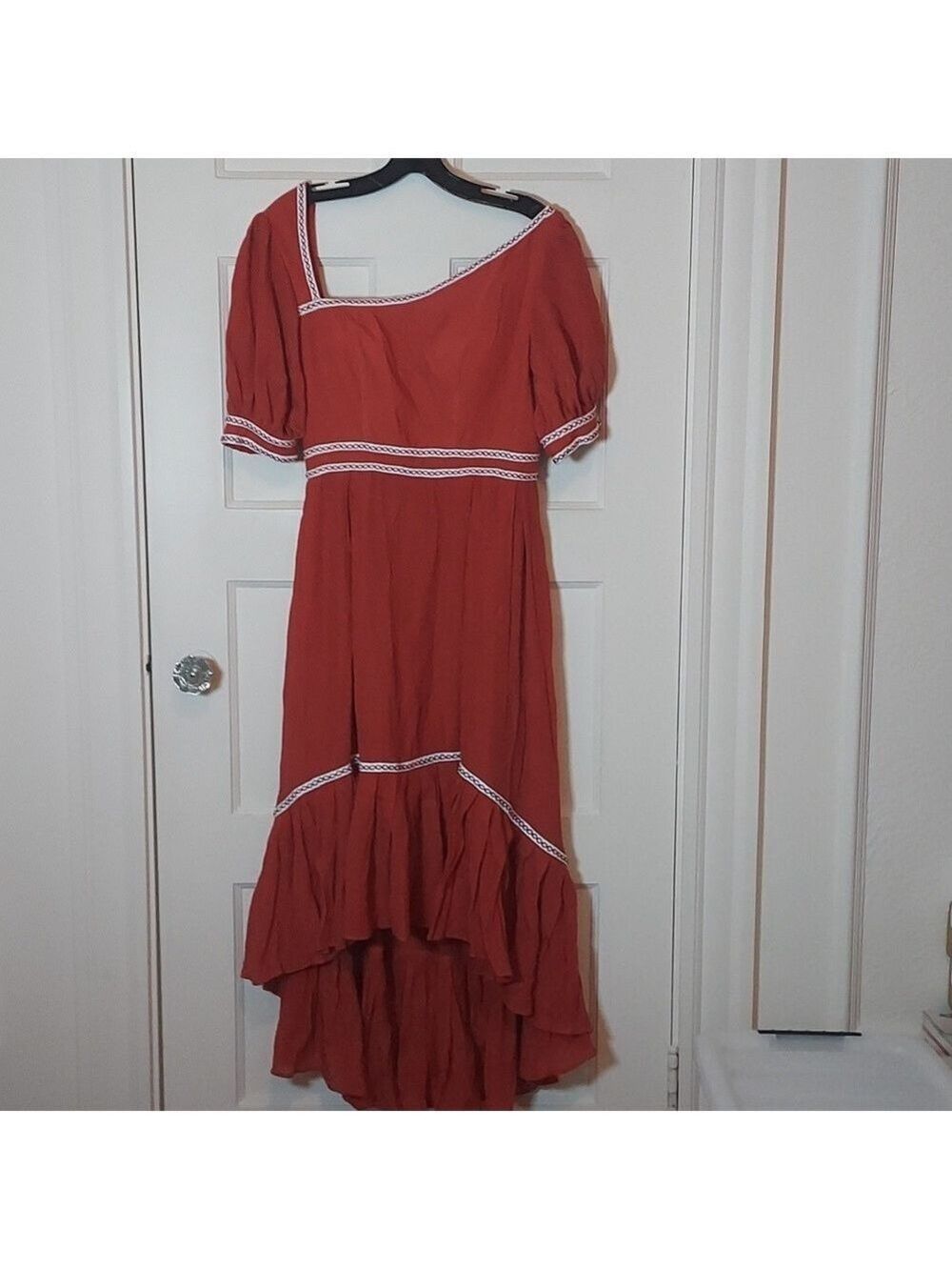 Sò Vintage Women's Bohemian Asymetrical Neck Ruffled Skirt Dress Size Large